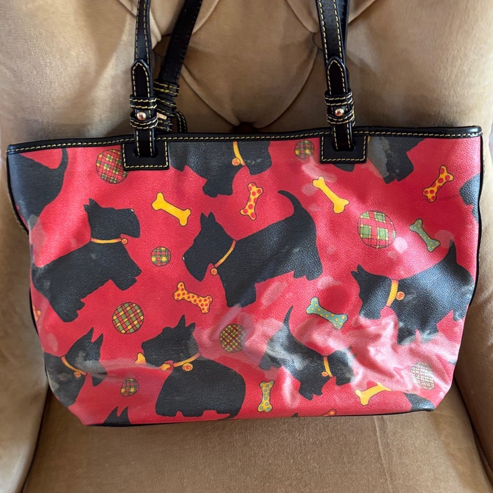 Dooney & Bourke Red Black Scottie Dog Print Tote Bag-VINTAGE - Picture 9 of 16